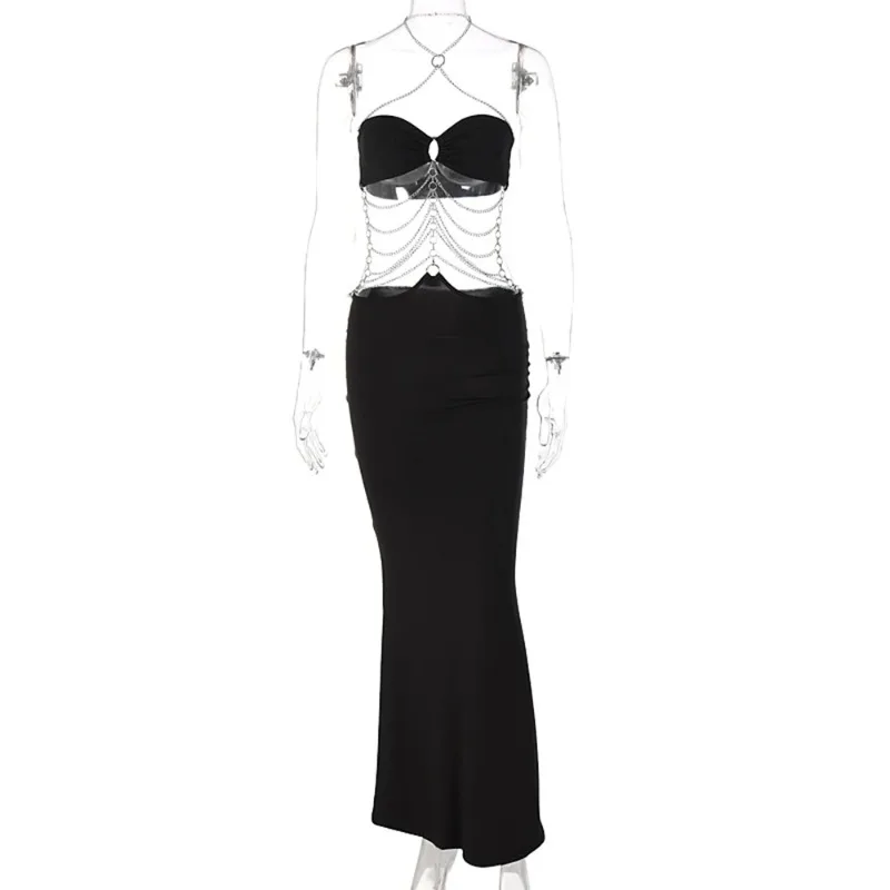 Vestido de maternidad negro sin tirantes para sesión de fotos - imagen 3