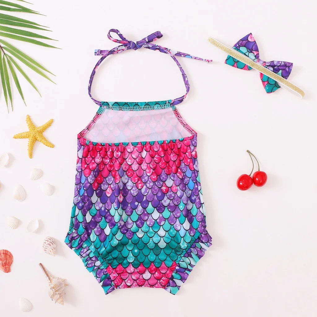 Bañador sirena infantil para bebé – Traje playero suave con diadema - imagen 5
