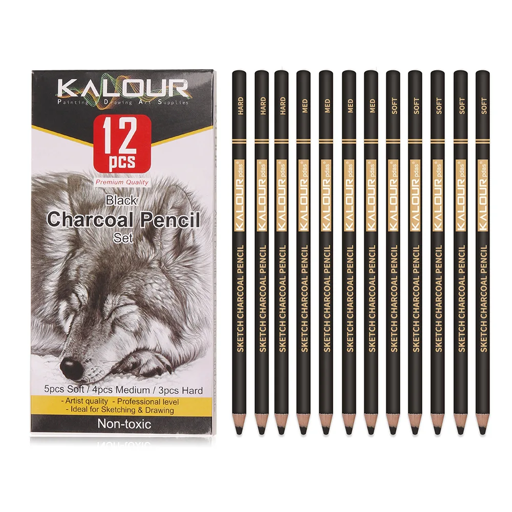 KALOUR lápiz de carbón para dibujo – Blanco y negro - imagen 4