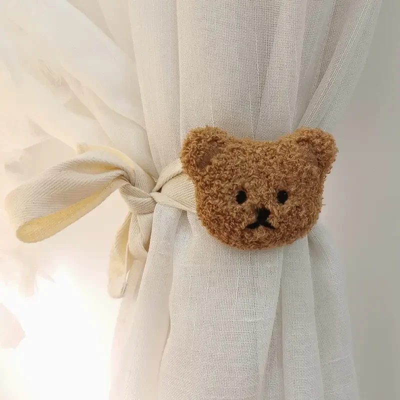 Cortina Decorativa Oso Kawaii con Flores para Cuarto Infantil - imagen 2