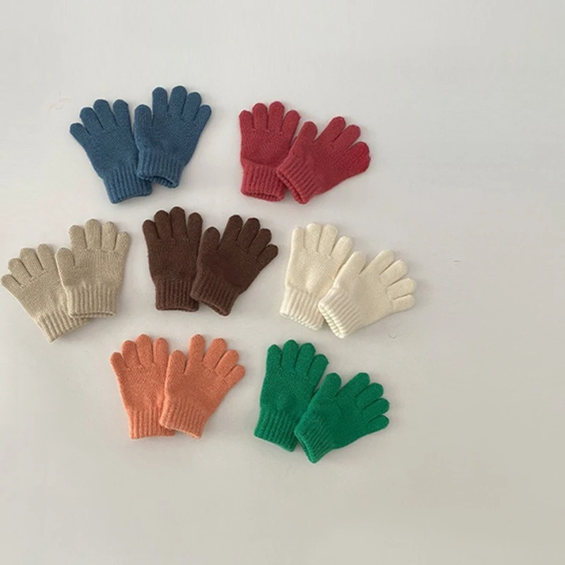 Guantes infantiles tejidos de color sólido para invierno