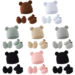 Gorro de algodón con manoplas antiarañazos para recién nacido