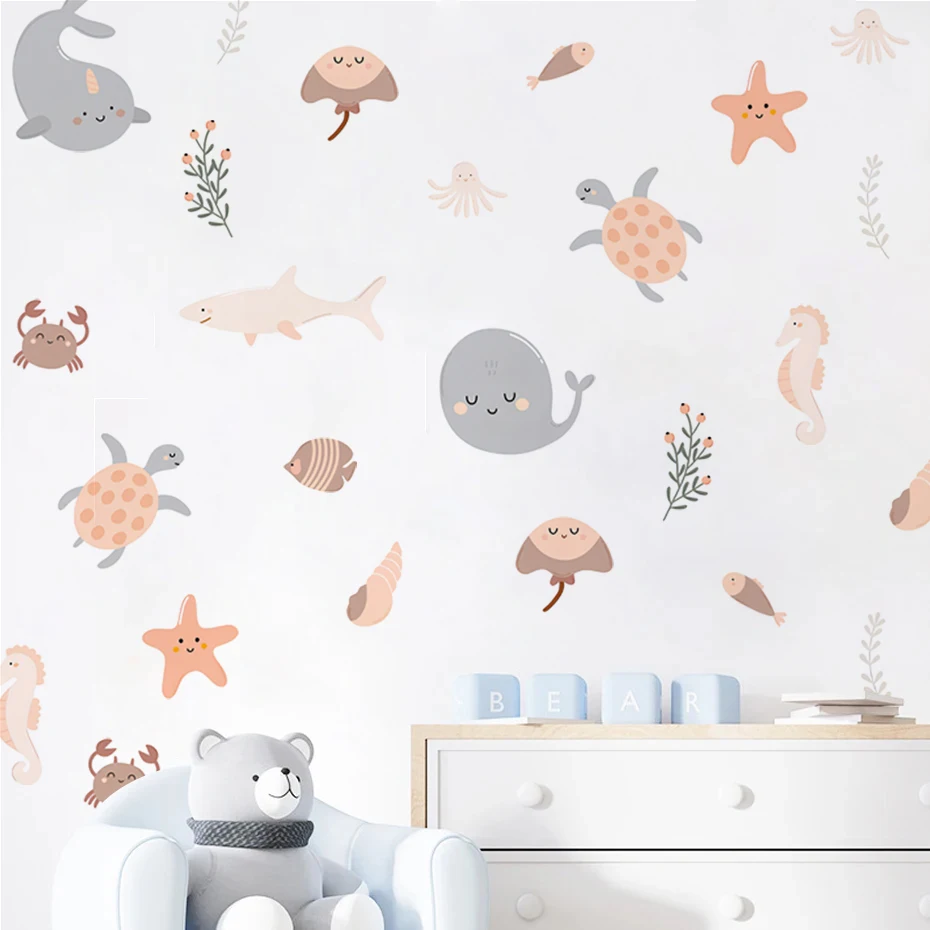 Pegatinas de pared infantiles marinas bohemias con delfines y ballenas - imagen 5