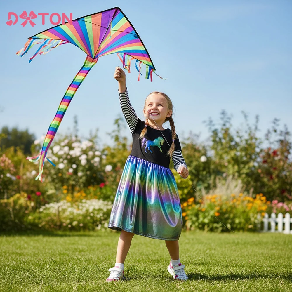 DXTON vestido de invierno a rayas manga larga para niña - imagen 2