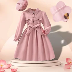 Vestido niña de manga larga sólido con botonadura para otoño