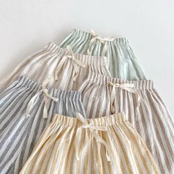 Harlan pantalones de lino a rayas holgados para bebé con cordón