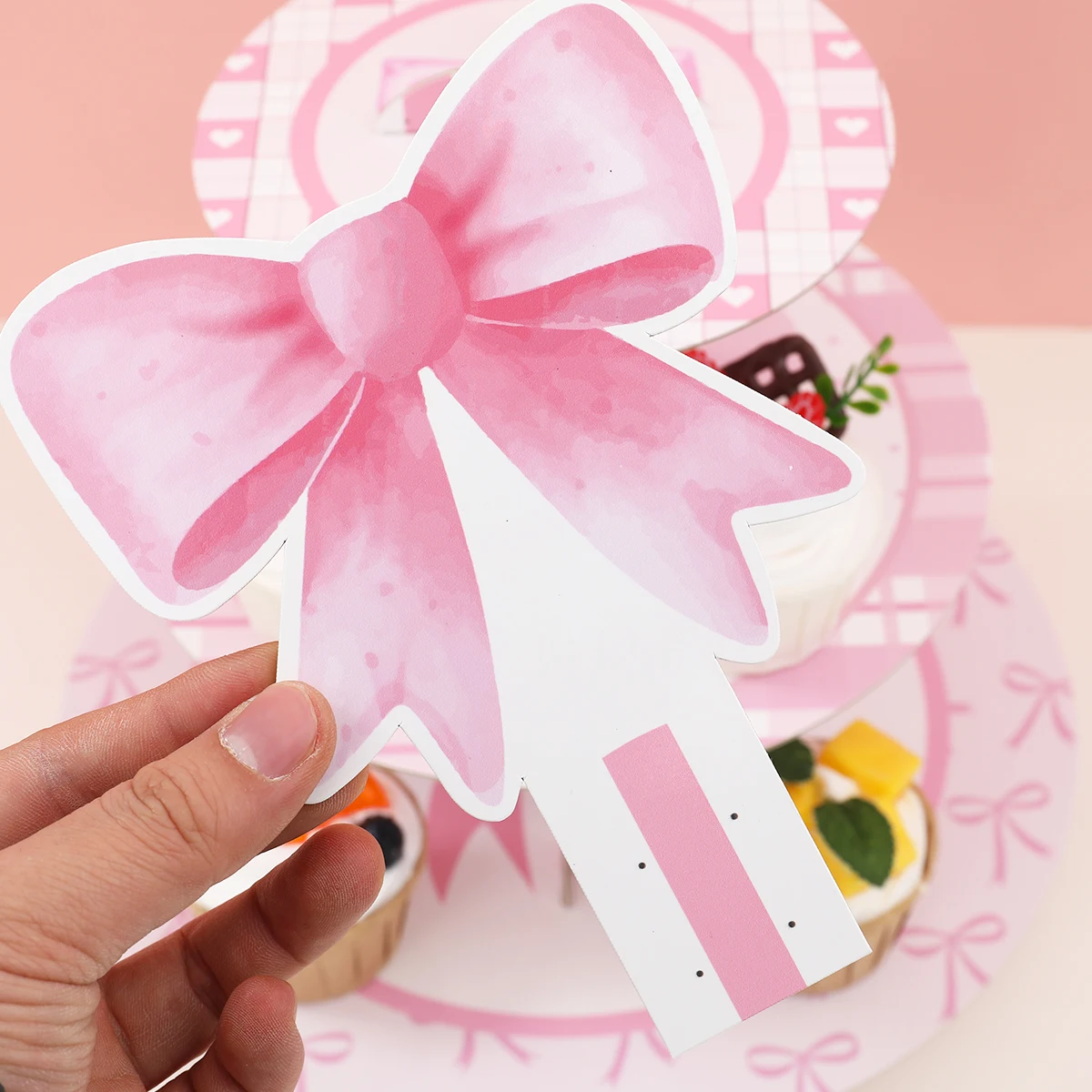 Soporte pastel desechable lazo rosa – Fiesta infantil - imagen 2