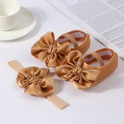 Zapatos antideslizantes bebé con lazo y diadema set pre-caminar
