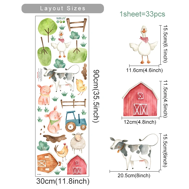 Ilustración de animales de granja en acuarela