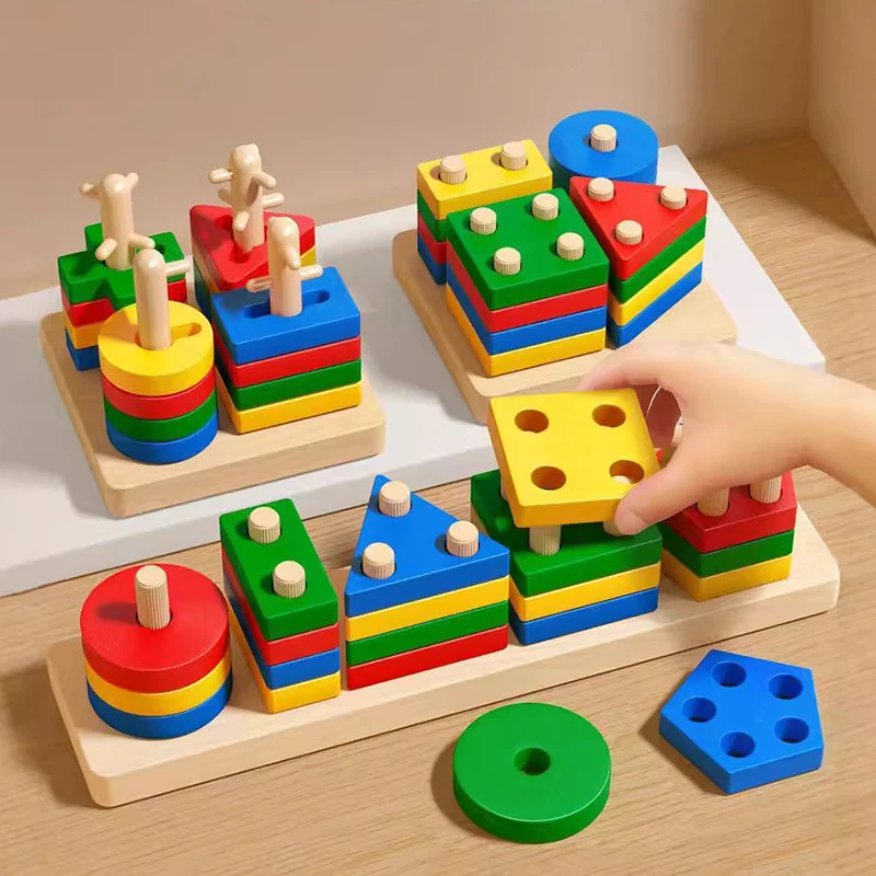Juguetes Montessori de madera: bloques educativos y rompecabezas