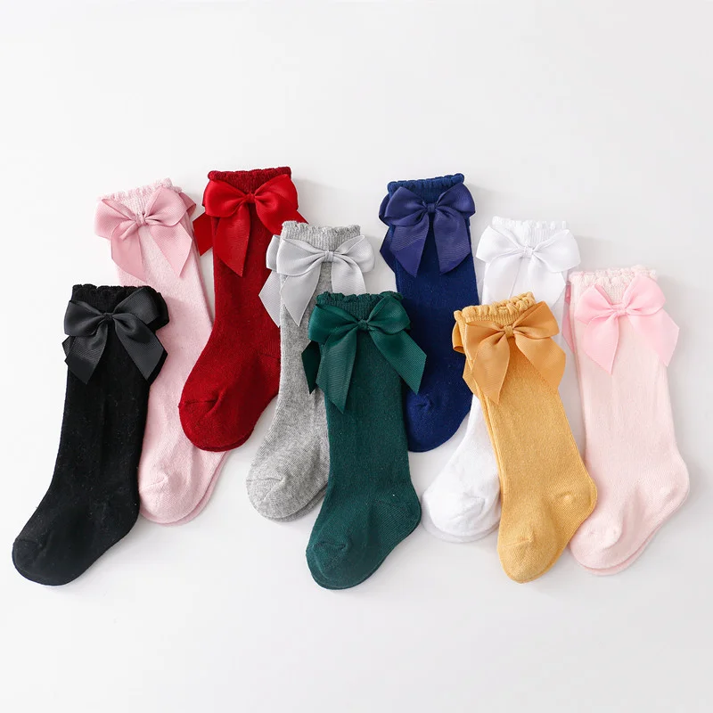 Calcetines altos de algodón para niñas con lazos y estilo vintage