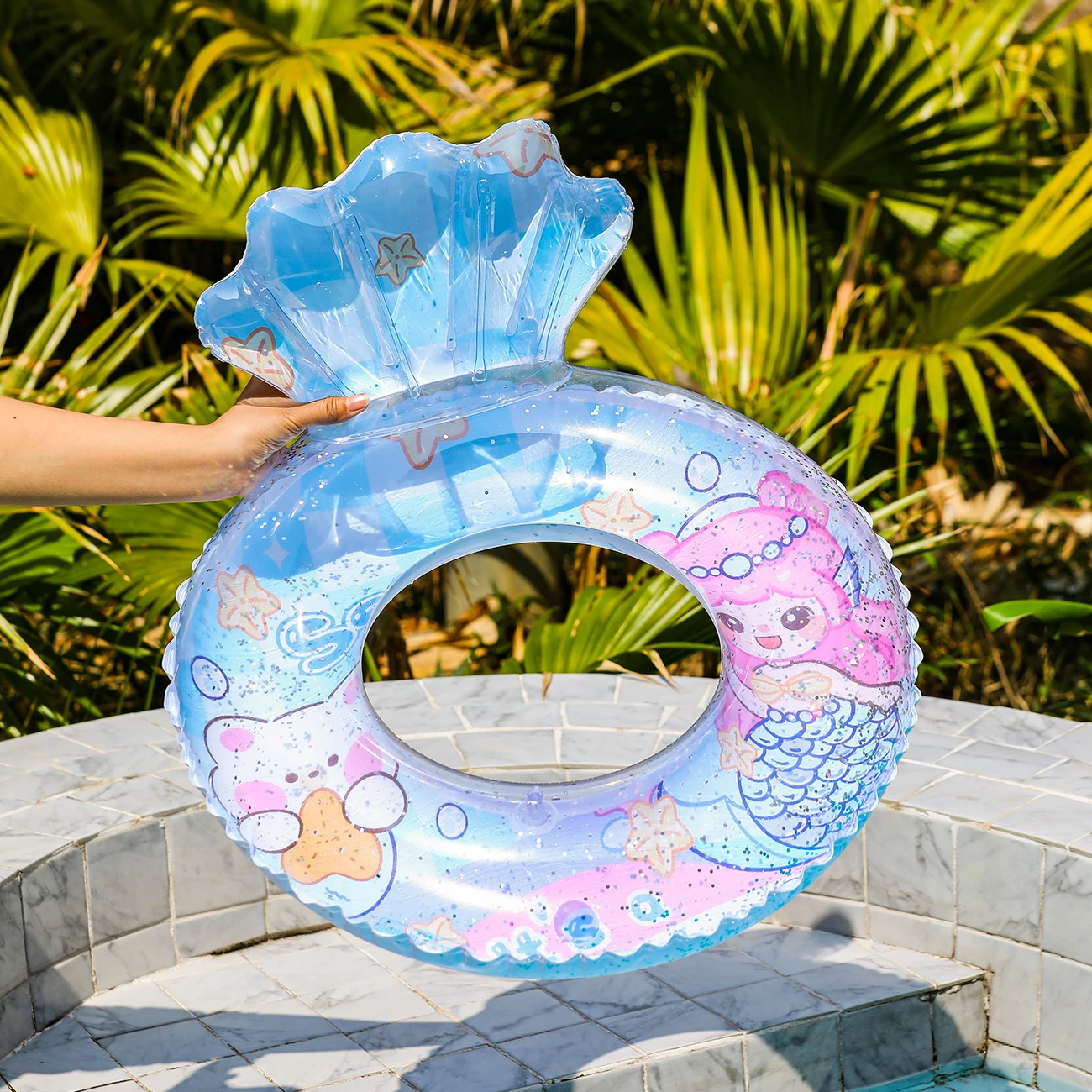 Flotador de piscina concha transparente para bebé con asiento