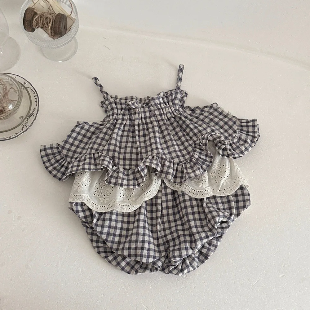 MILANCEL Conjunto de verano para bebé con cuadros y pantalón corto