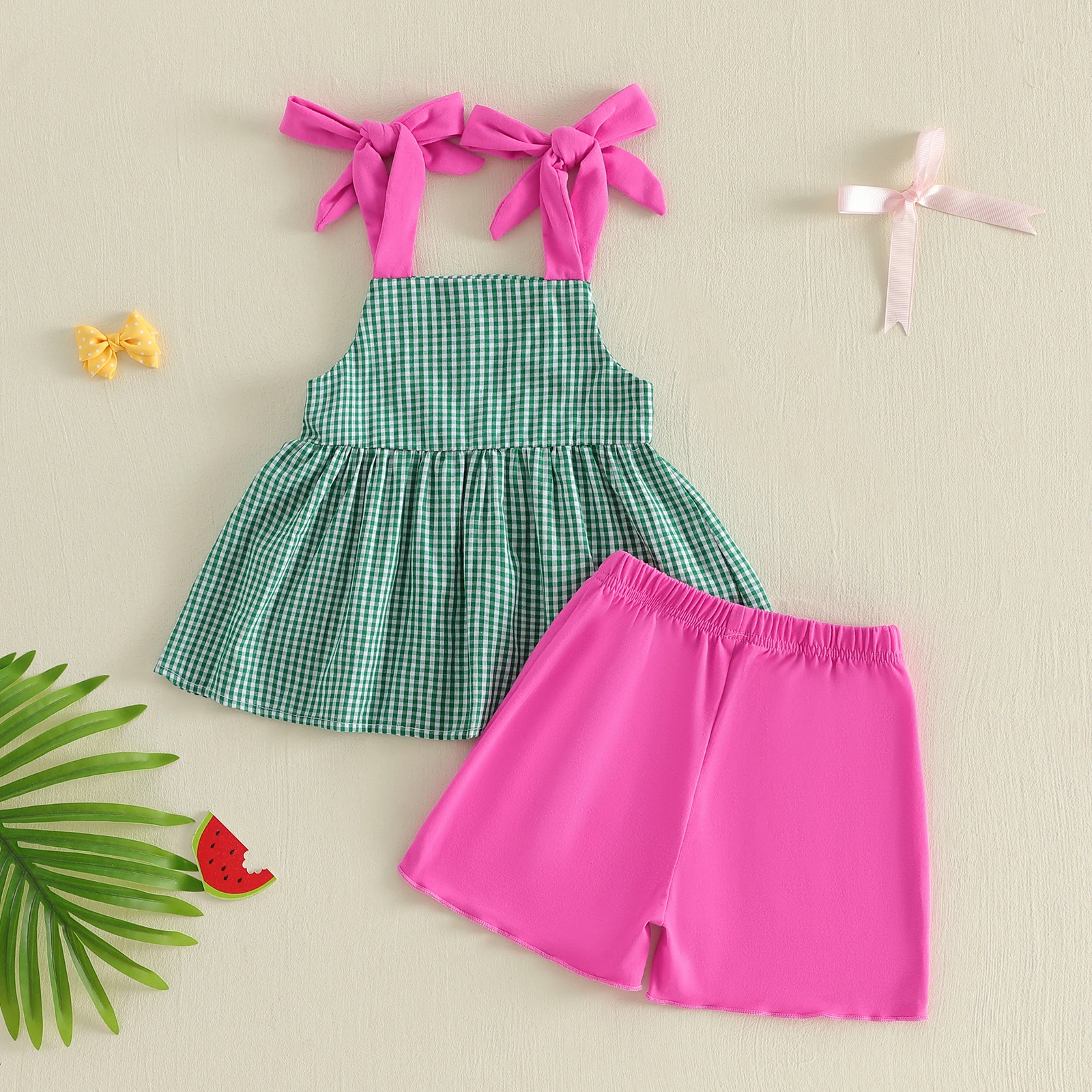 Conjunto verano niña: camiseta sin mangas bordado sandía y corto liso - imagen 3