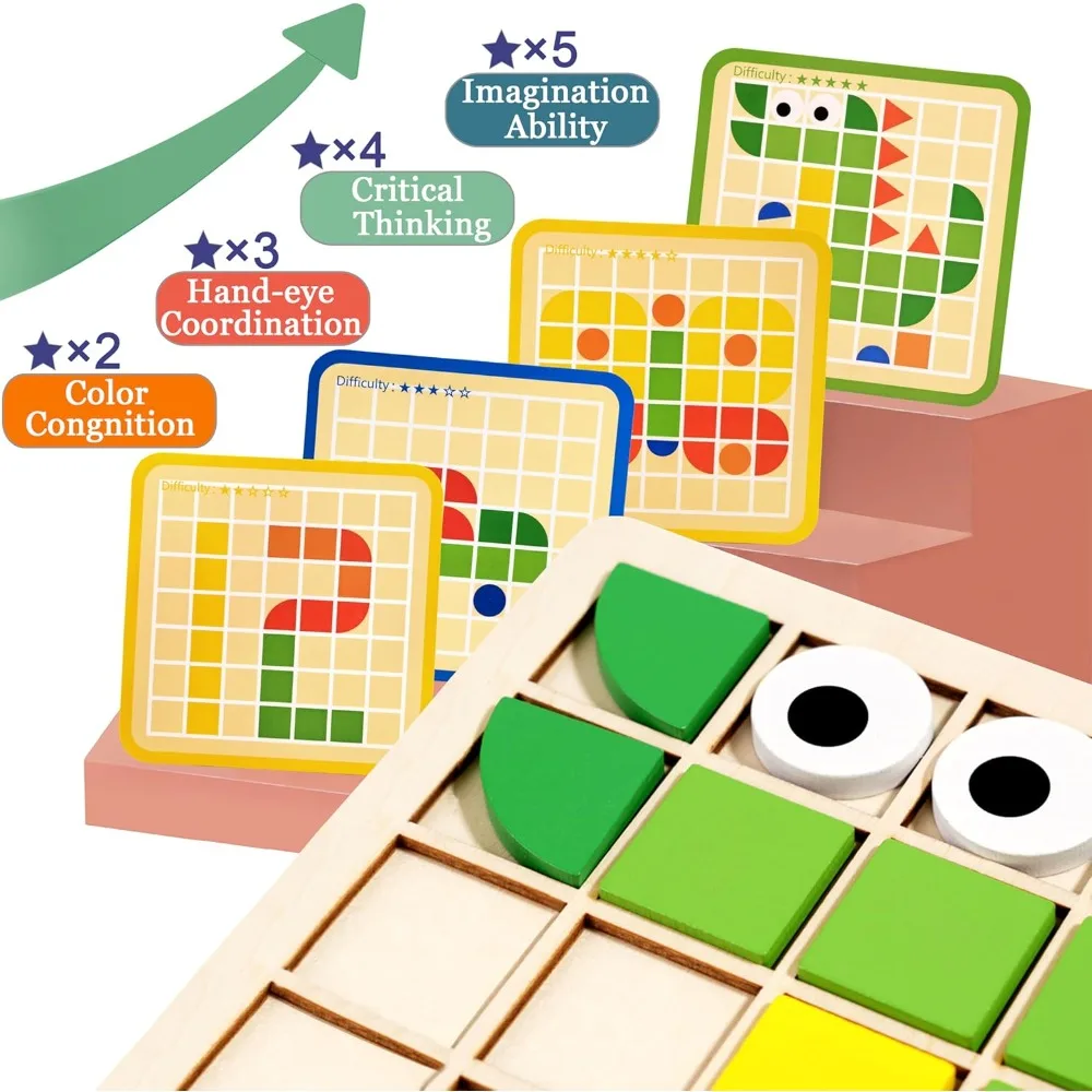 Rompecabezas de formas de madera con patrones geométricos Montessori - imagen 3
