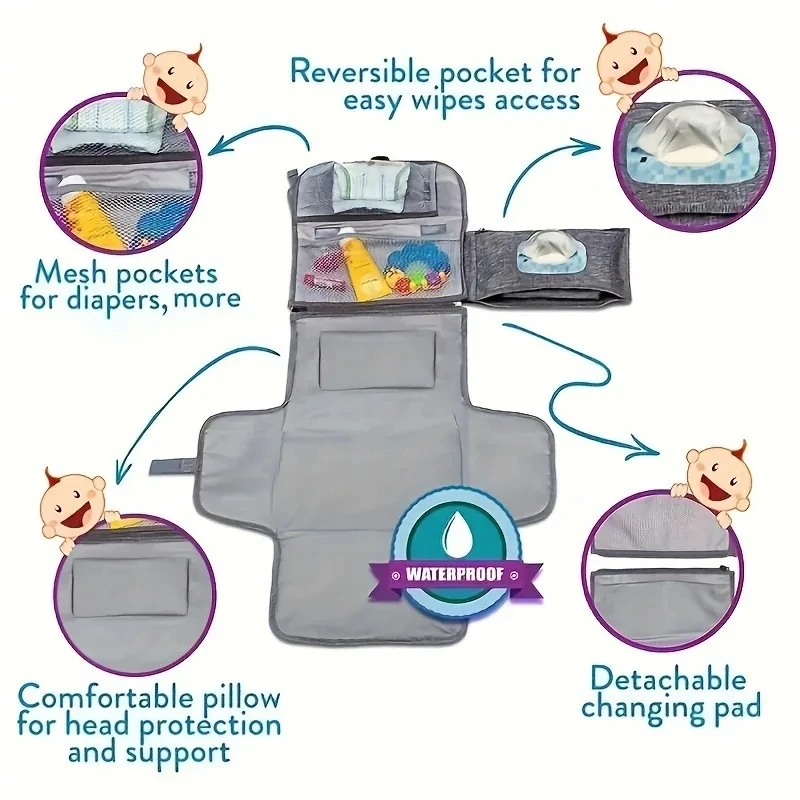 Cambiador de pañales portátil impermeable con bolsa de viaje