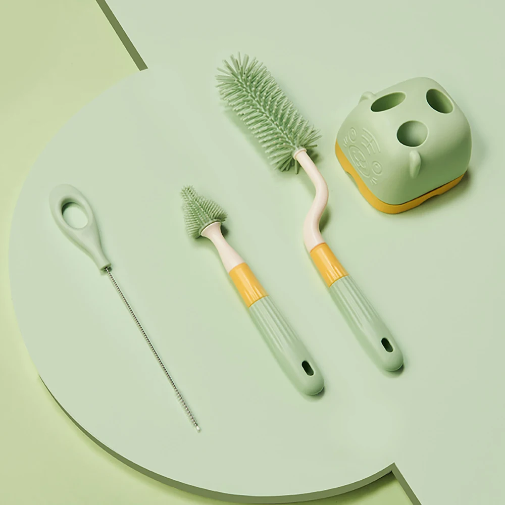 Cepillos para biberones de silicona con base de almacenamiento y limpieza