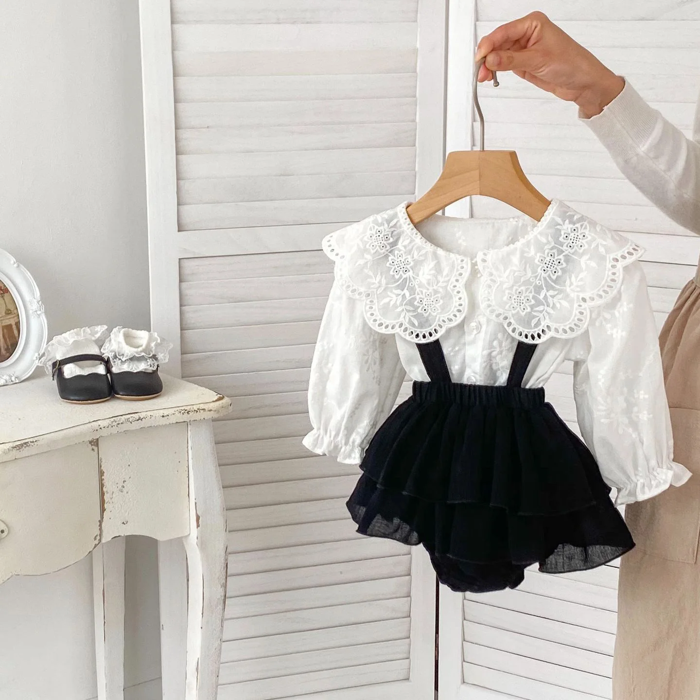 Milangel conjunto 2 piezas niña: blusa princesa cuello y body encaje - imagen 3