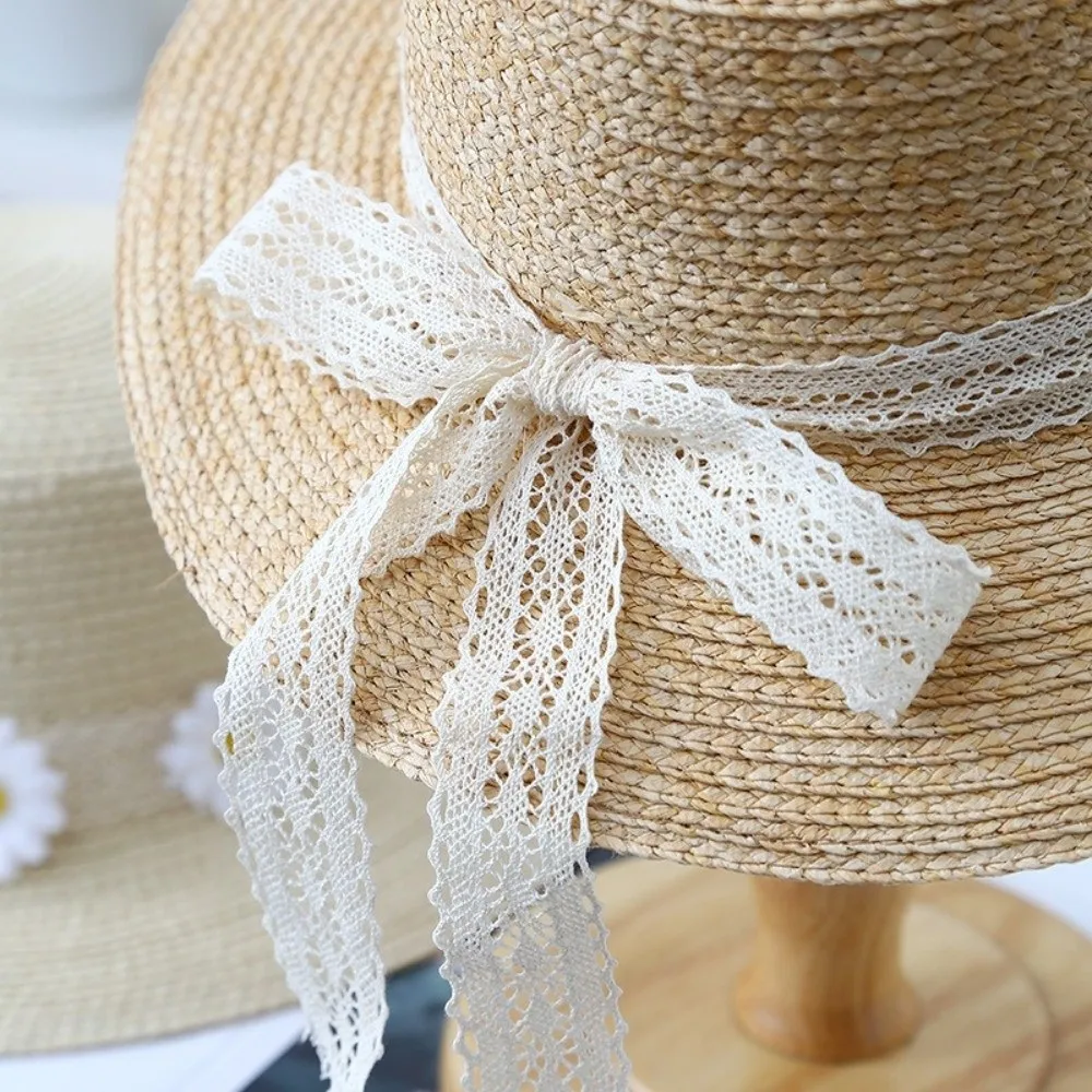 Sombrero de paja infantil con ala ancha, protección solar y margarita - imagen 3