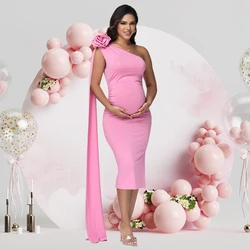 Vestido midi veraniego de un hombro con manga flotante floral 3D