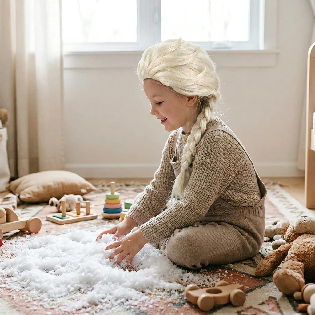 Peluca infantil sintética rubia trenzada Reina de las Nieves - imagen 4