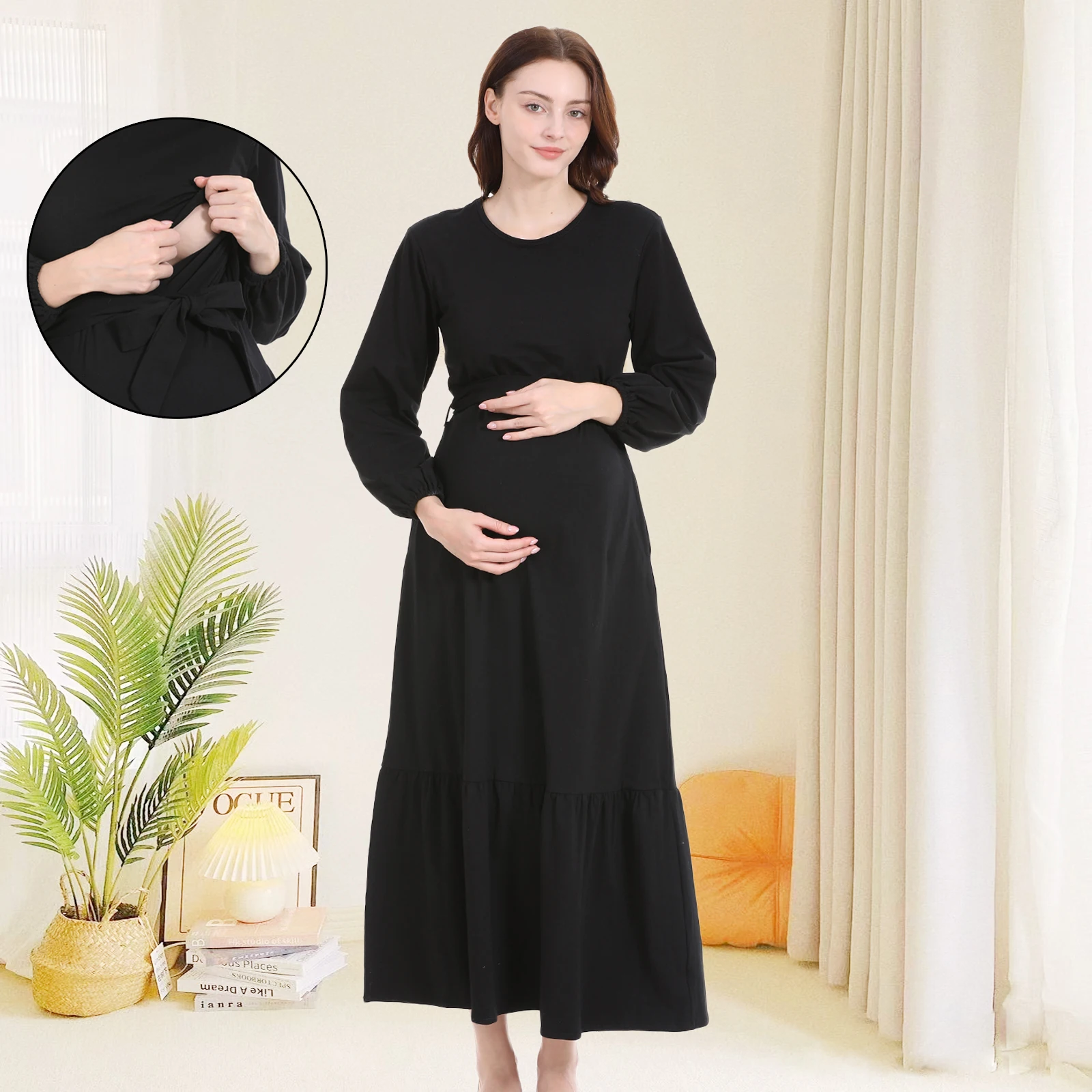 Vestido premamá manga larga elegante para embarazadas