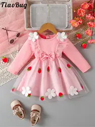 Vestido de tul princesa con lazo y flores en relieve para fiesta