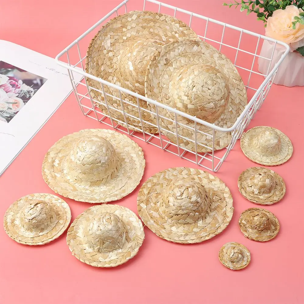 Sombrero de paja tejido amarillo para muñecas – Accesorio DIY - imagen 2