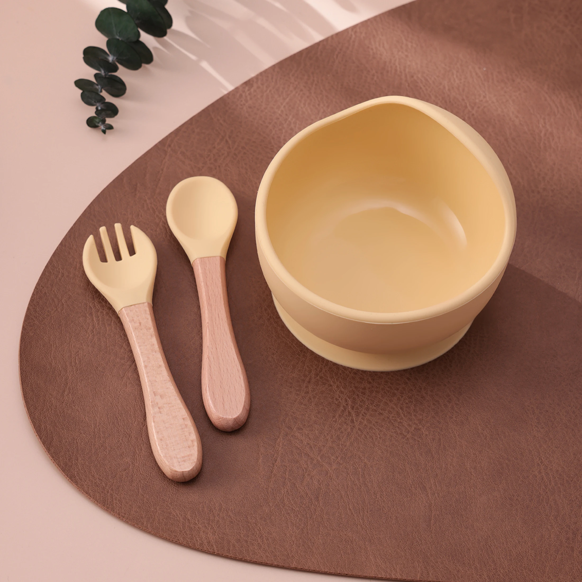 Juego alimentación bebé: tazón silicona ventosa, cubiertos de madera - imagen 5