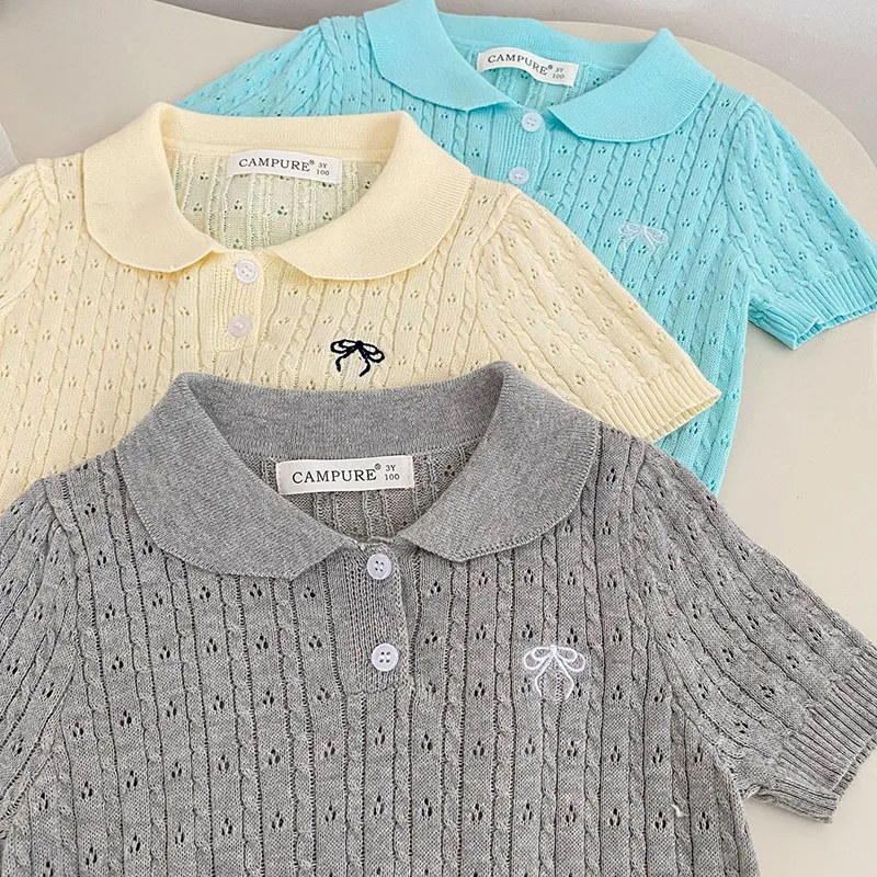 Camiseta polo de verano para niños con lazo y punto calado - imagen 3