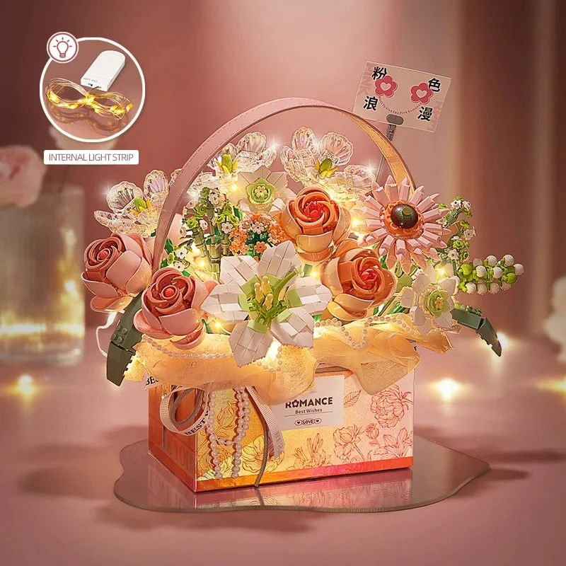 Bloques de construcción con flores rosadas para niñas