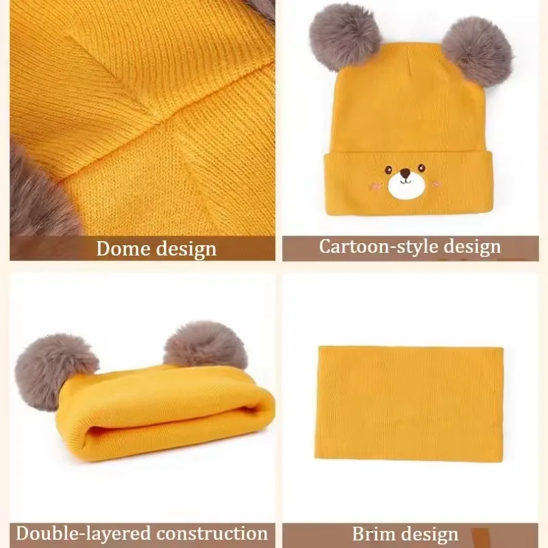 Gorro y bufanda de punto para bebé con cara bordada – Otoño invierno - imagen 4