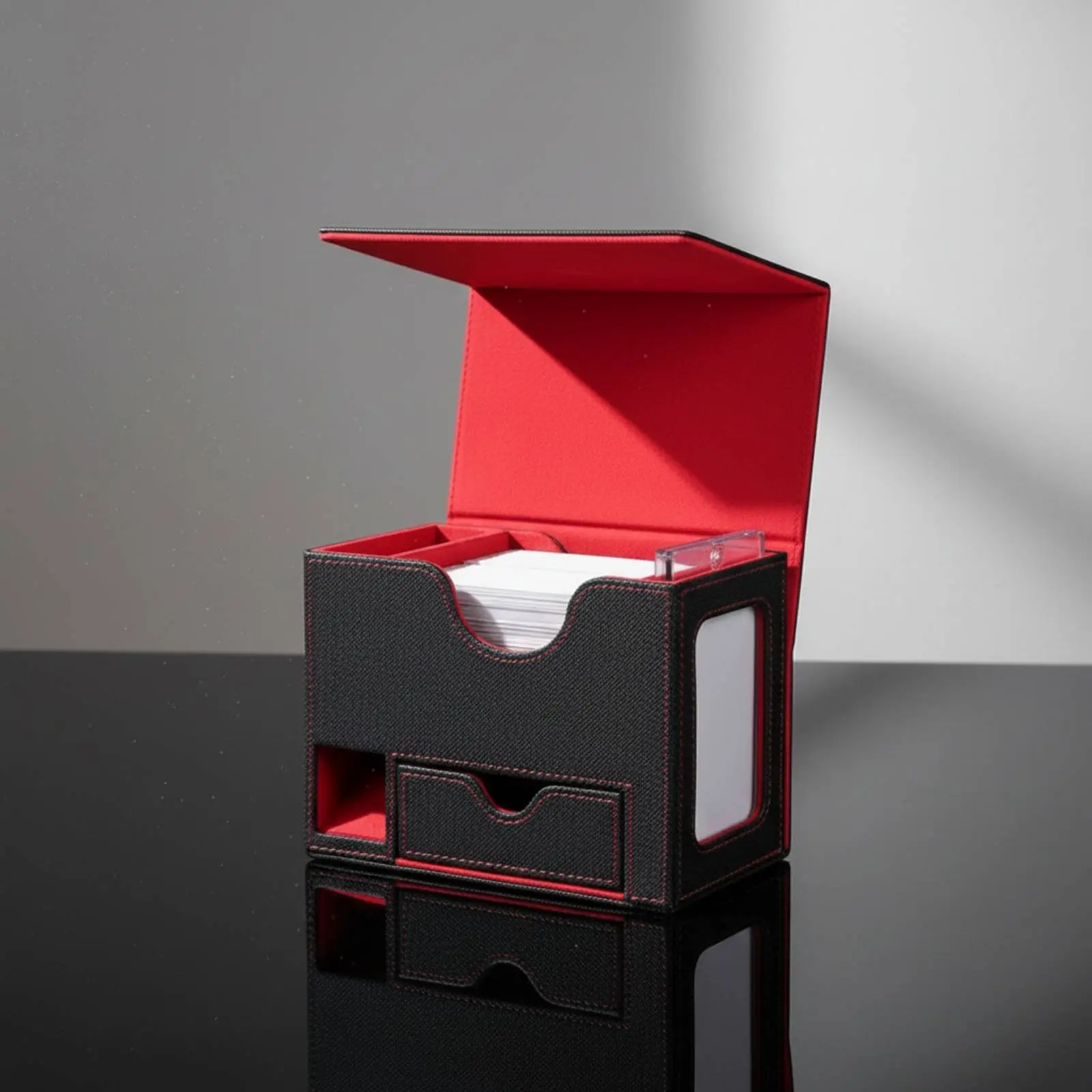 Caja de cartas cuero PU con ventana y funda doble para mazo - imagen 2