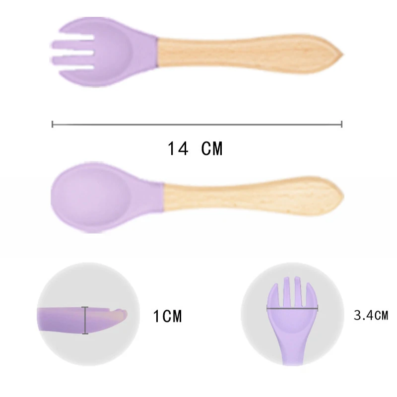 Set cubiertos silicona bebé mango madera - imagen 4