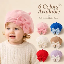 Gorro de bebé niña de punto cálido con lazo para invierno y suave