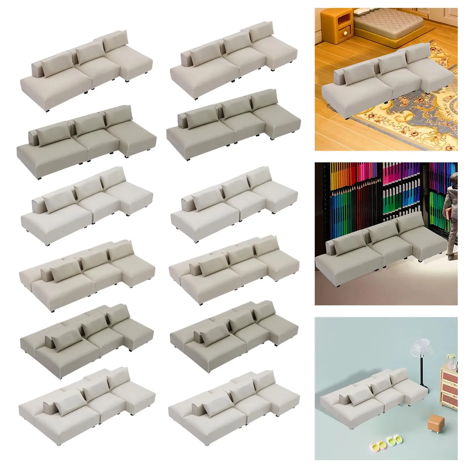 Sofá realista casa de muñecas con almohada para habitación - imagen 3
