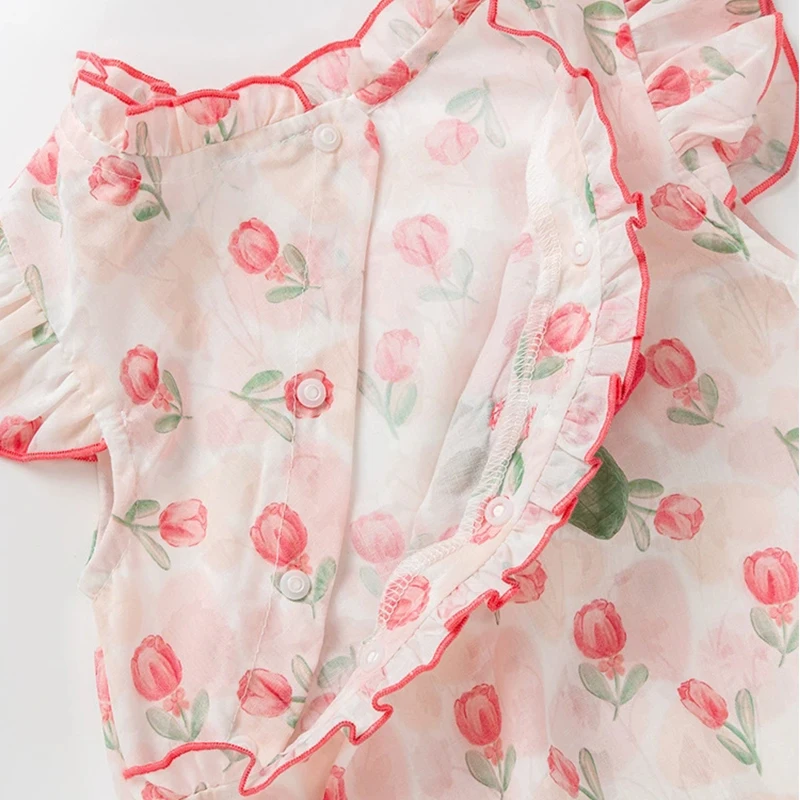 Conjunto verano bebé niña: mono algodón malla con flores + diadema - imagen 5