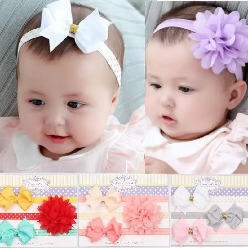 Diadema bebé elástica con flor y lazo para niñas – accesorios - imagen 2