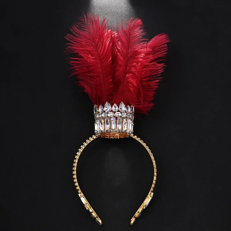 Diadema reina de carnaval con plumas blancas y cristal geométrico - imagen 3