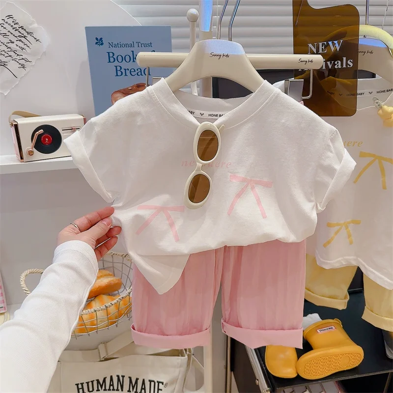 Conjunto de verano para niña con lazo – Camiseta y pantalón - imagen 4