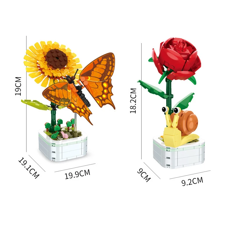 Juguete educativo de bloques rosas: mariposa en maceta para niños