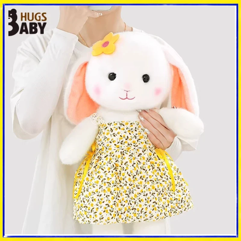 Peluche de conejo blanco orejas largas con vestido floral y flor - imagen 5