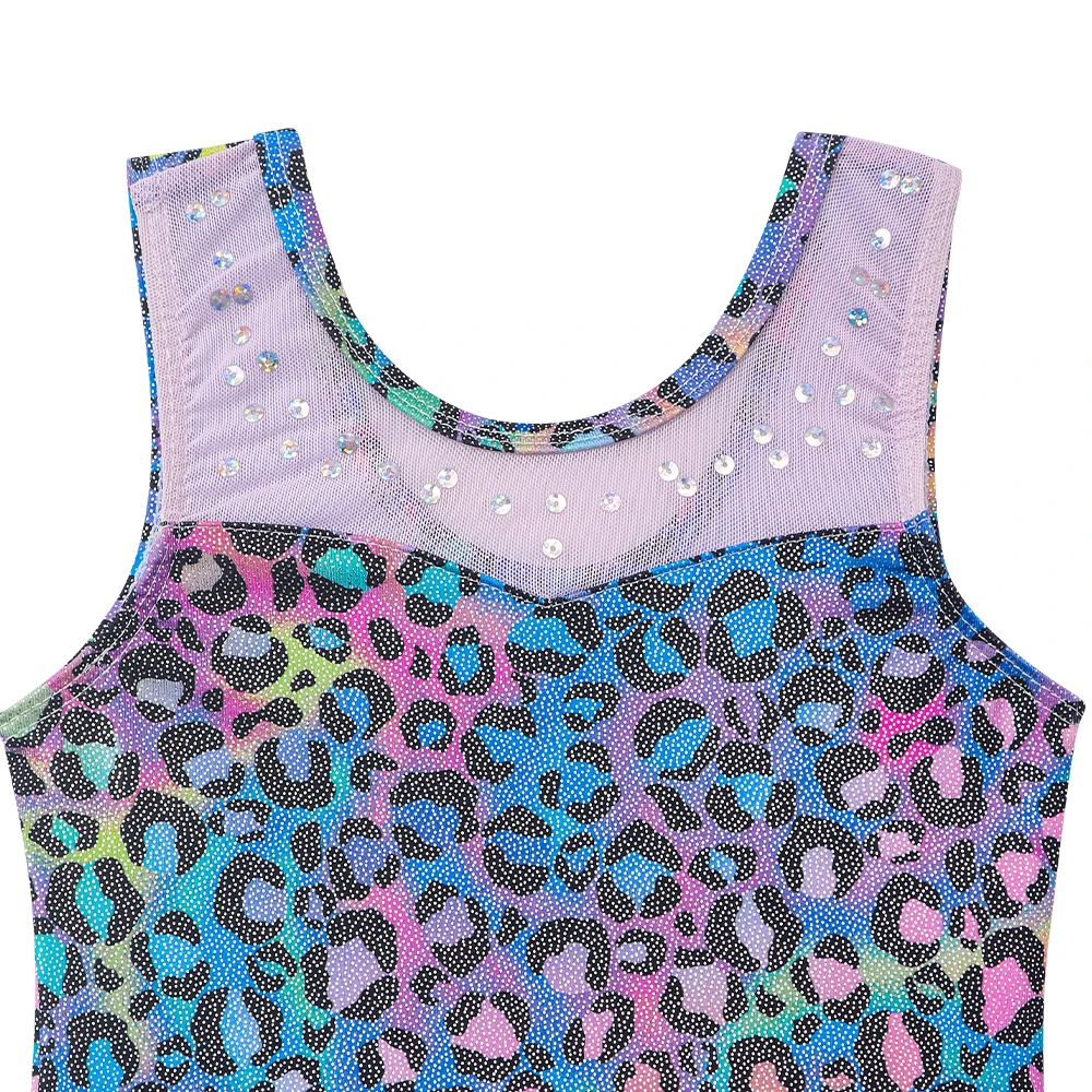 Vestido de ballet estampado leopardo sin mangas de malla para niña - imagen 2