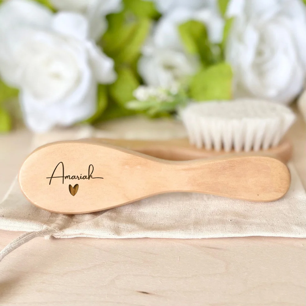 Cepillo para el pelo de madera personalizado con nombre para bebé - imagen 3
