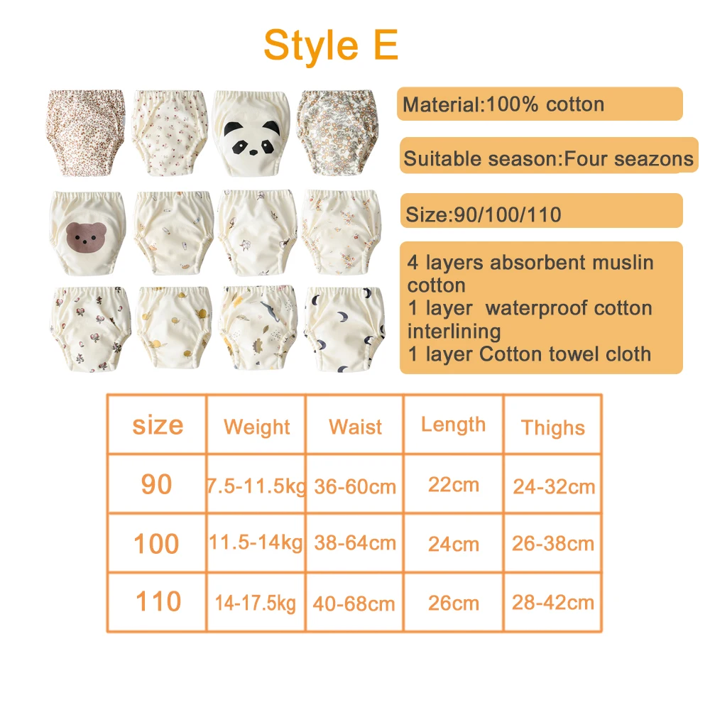 Pantalones de entrenamiento reutilizables impermeables de algodón para bebé