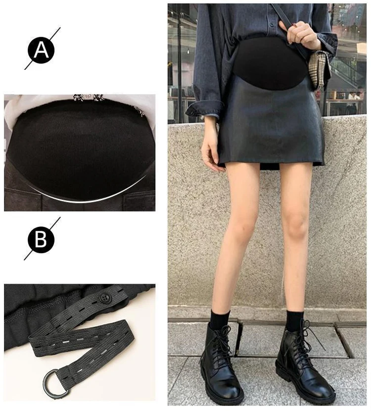 Falda corta de maternidad combinada con prendas de invierno