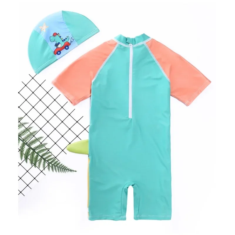 Bañador con protección solar UPF y gorro estampado dinosaurios bebés - imagen 2
