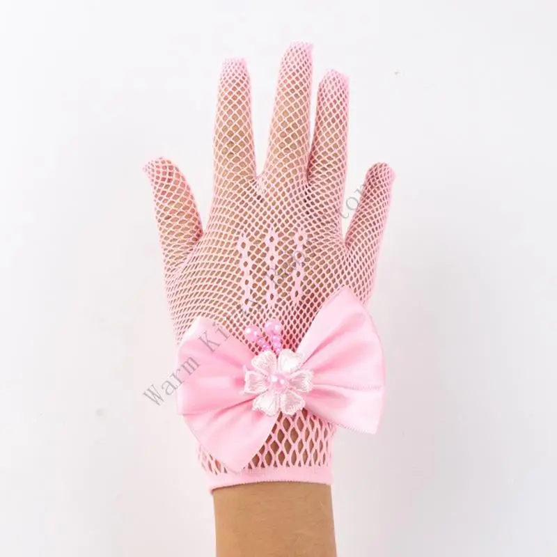 XXFE Guantes para niña con flores, encaje y perlas imitación - imagen 4