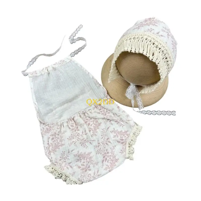QX2D Ropa para sesión de fotos bebé nacido: pelele encaje sombrero - imagen 3