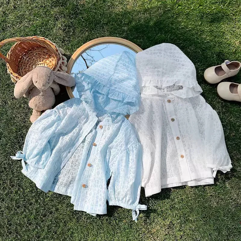 Abrigo ligero con capucha de encaje para bebé niña, protección solar - imagen 5
